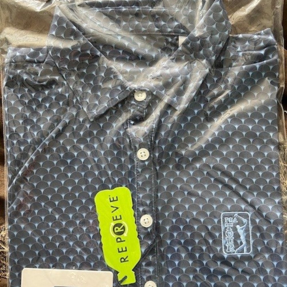 NWT Pga tour Ladies golf shirt, size small. Navy with light blue pattern